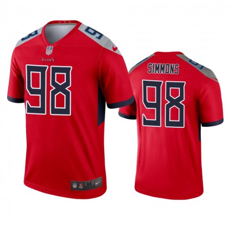 Maillot Tennessee Titans Jeffery Simmons 98 Rouge Inverted Legend - Homme Maillot Tennessee Titans Jeffery Simmons 98 Rouge Inverted Legend - Homme